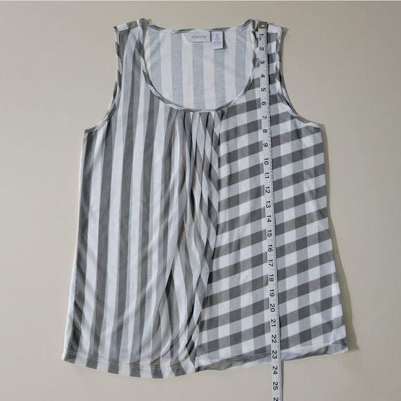 Chico's Striped Scoop-neck Tank Top with Sheer Front Overlay - Picture 4 of 11